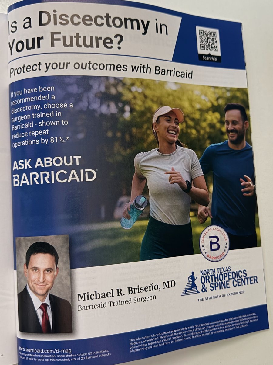 Full-page Barricaid ad in D CEO featuring Dr. Michael R. Briseño of North Texas Orthopedics and Spine Center